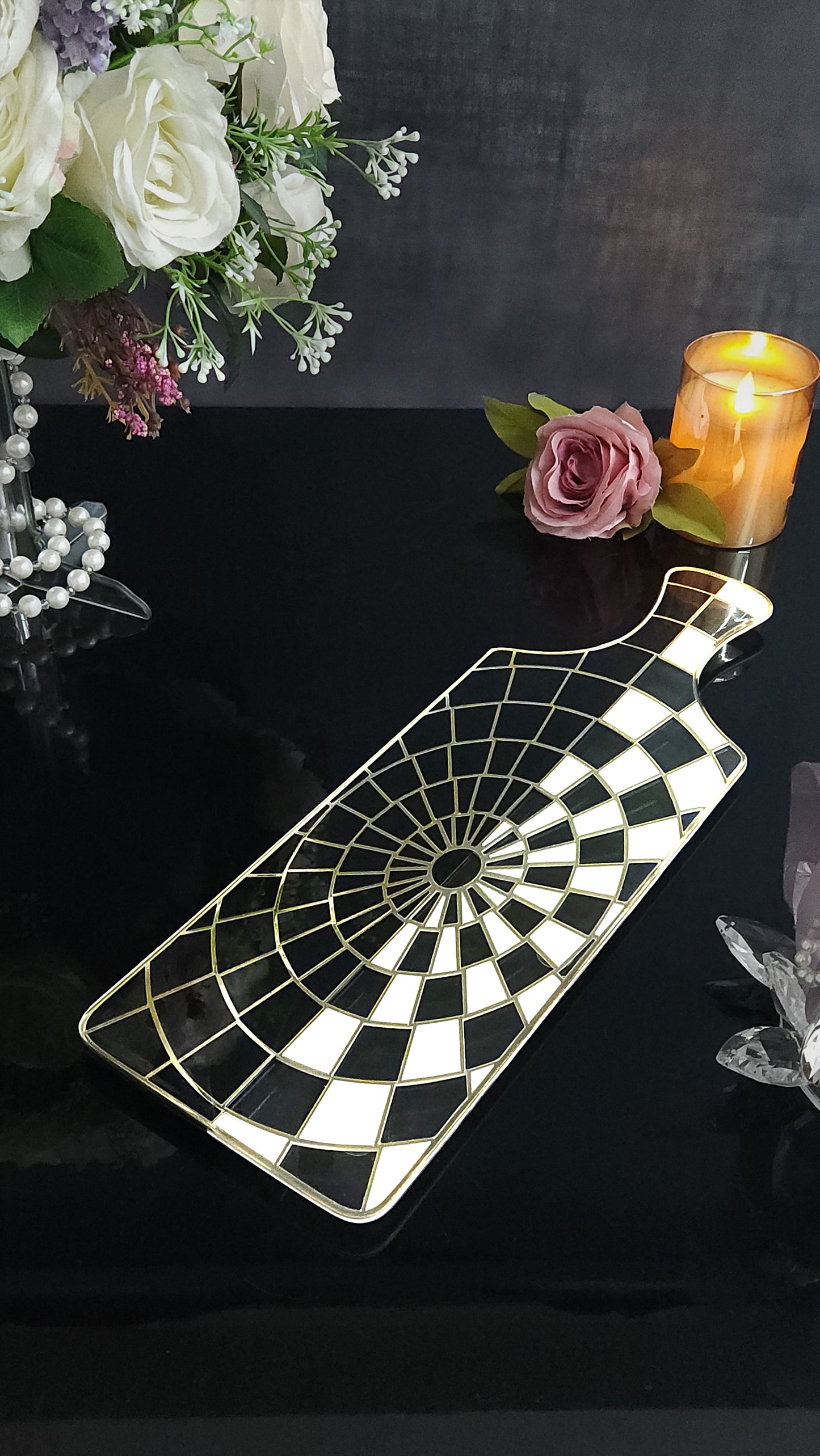 Black & White Gold Web: Bat Platter