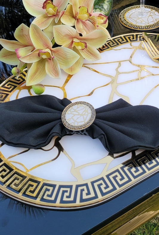 Broken Tree Black White Gold: Napkin Ring (Set Of 4)