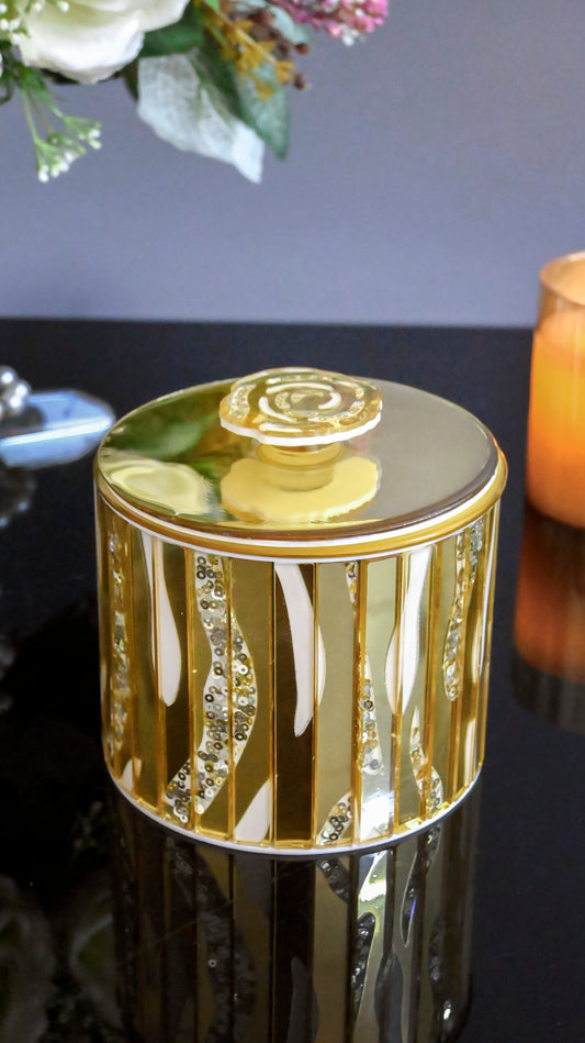 White & Gold Rossette Sequin: Small Container With Lid