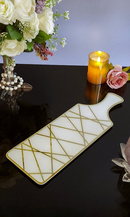 White & Gold Dancing Line: Bat Platter