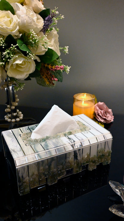 High Low Stones Green: Tissue Box