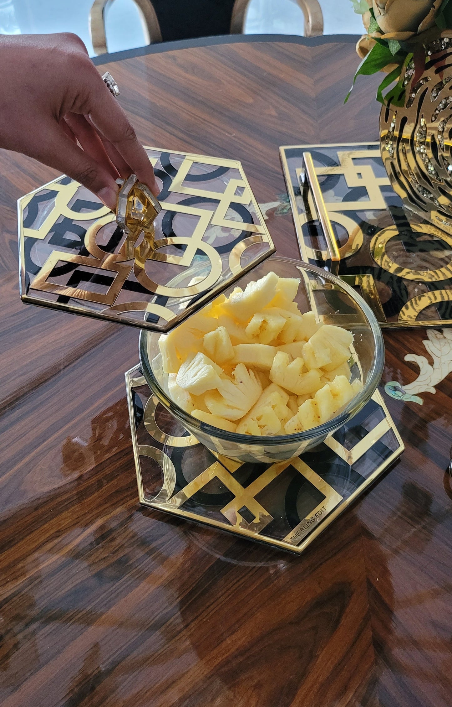 Blocks Black & Gold: Hexagon Bowl With Lid