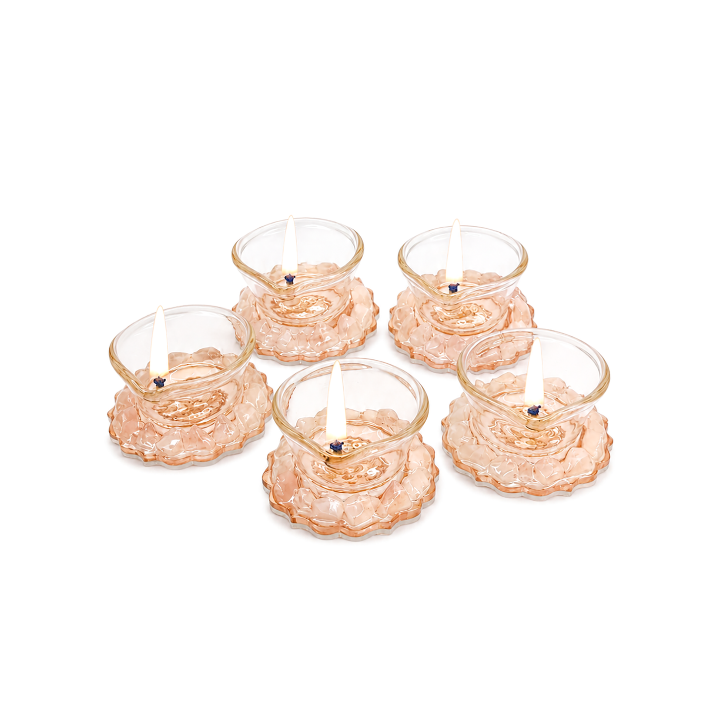 Rose Gold Rose Stones: Diyas (Set Of 5)
