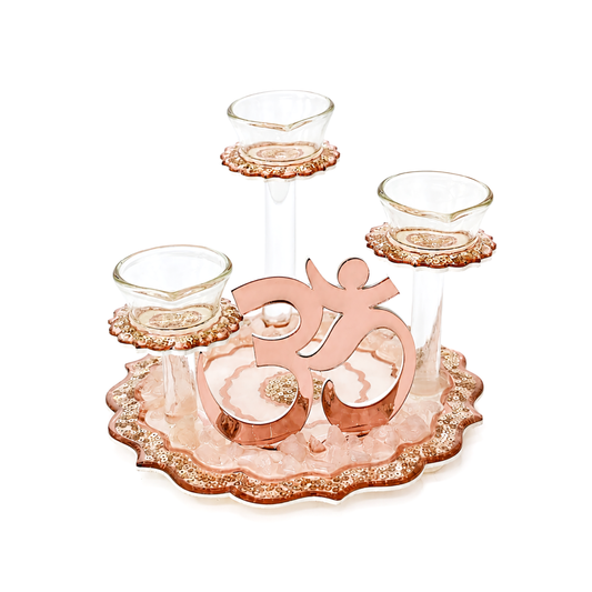 Rose Gold Rose Stones: Om 3 Stand Diya