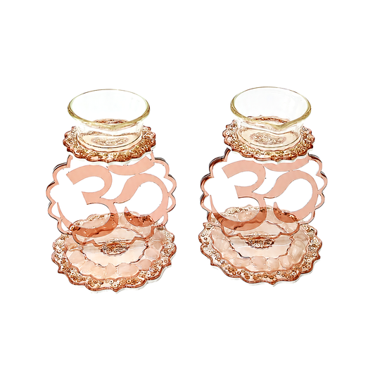 Rose Gold Rose Stones: Om Single Diya (Set Of 2)