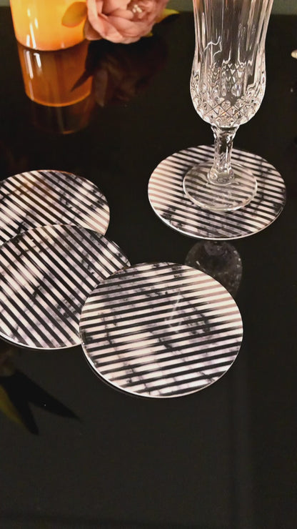 Fluted Marble White: Round Coaster (Set Of 4)