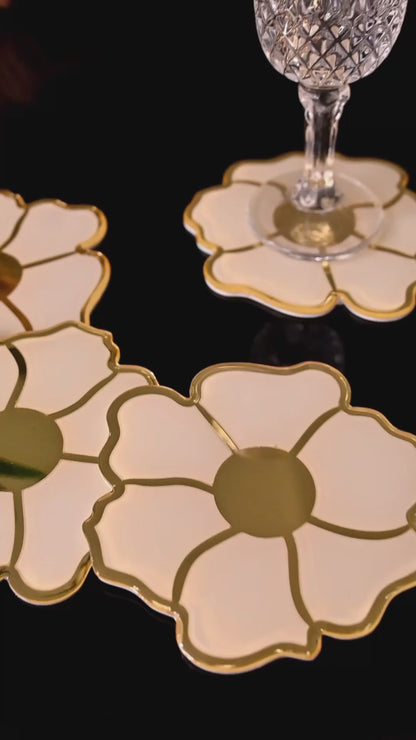 White & Gold Floral: Coasters (Set Of 4)