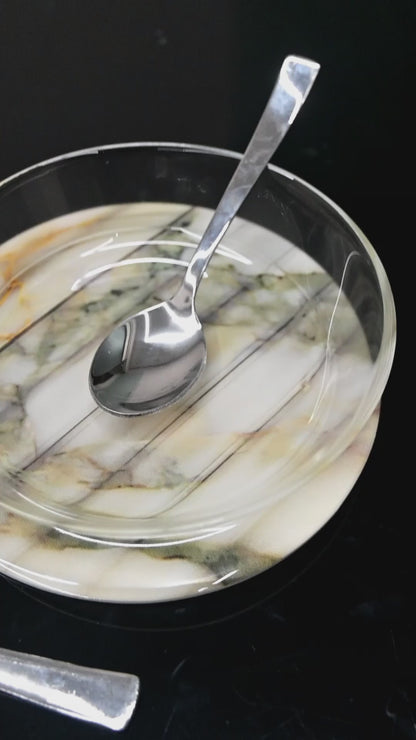 Fluted Marble Green: Dessert Bowls (Set of 2)