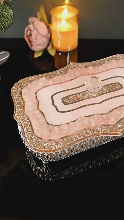 Rose Gold Rose Stone:  Large Rectangular Serving Lid With Tray