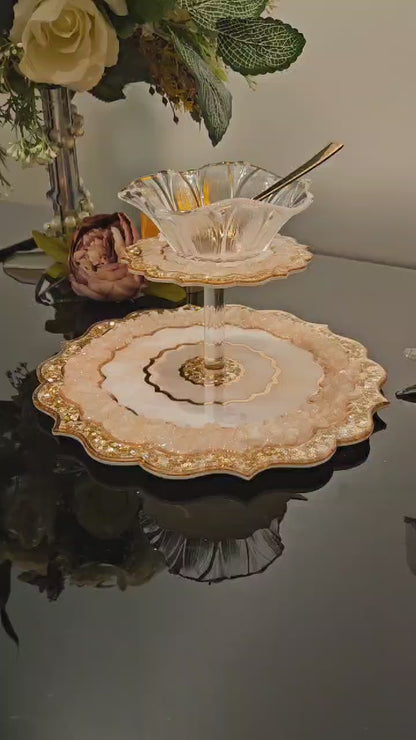 Rose Gold Rose Stone: 2-layer Flower Bowl Platter