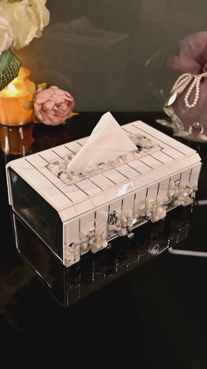 Rose Stones White: Tissue Box
