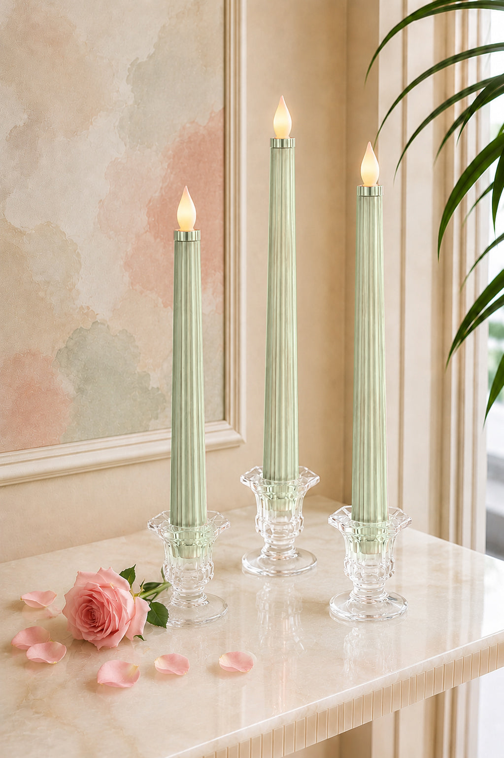 Metallic Light Green: Sleek Candle