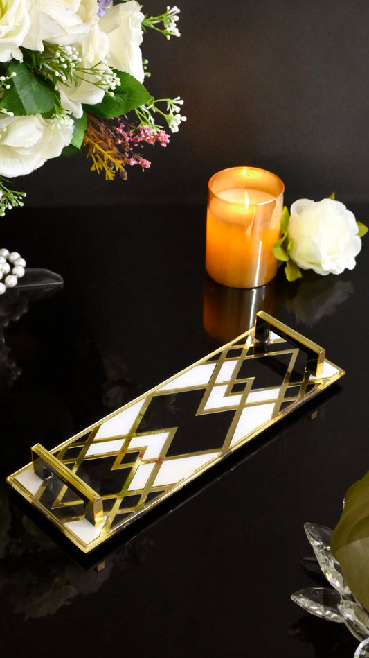 Black & White Gold Rhombus: Medium Tray