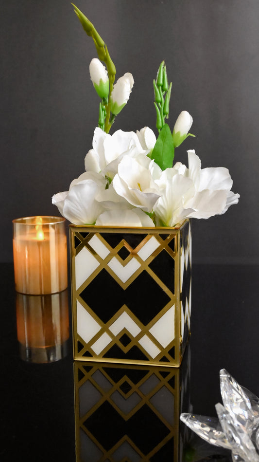 Black & Gold Rhombus: Small Vase