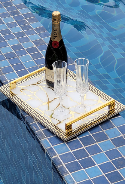 Broken Tree Black White Gold: Rectangular Tray