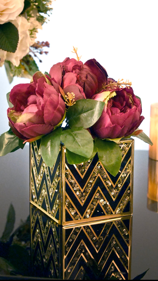 Black & Gold Sequin Chevron: Small Vase