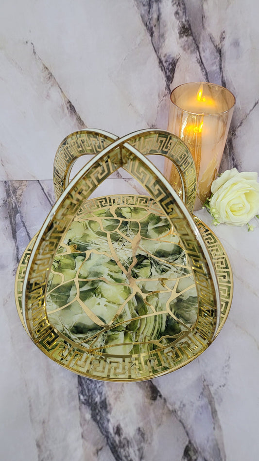 Green Broken Marble Criss Cross Platter