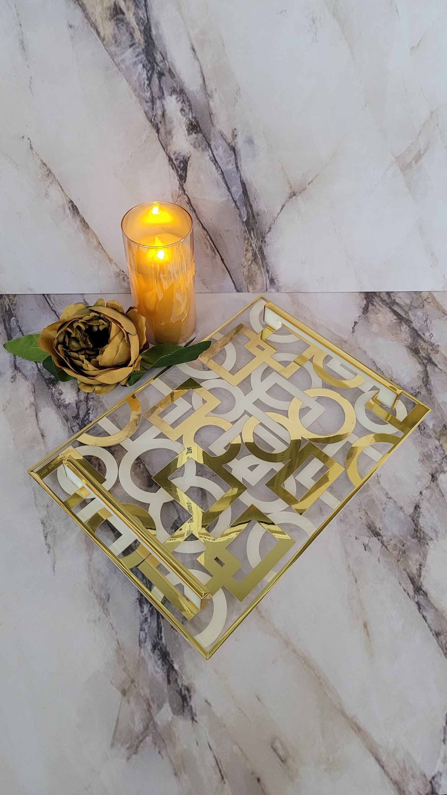 White and Gold Block Design Standard Tray