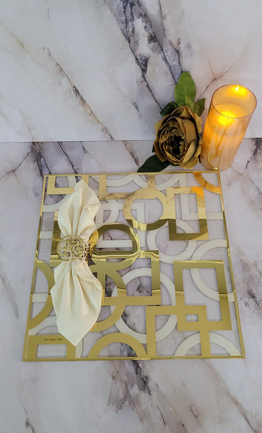 White and Gold Block Design Square Placemat