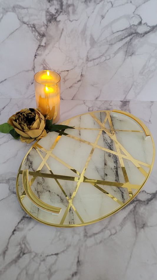 Marble Dancing Lines Oval Tray
